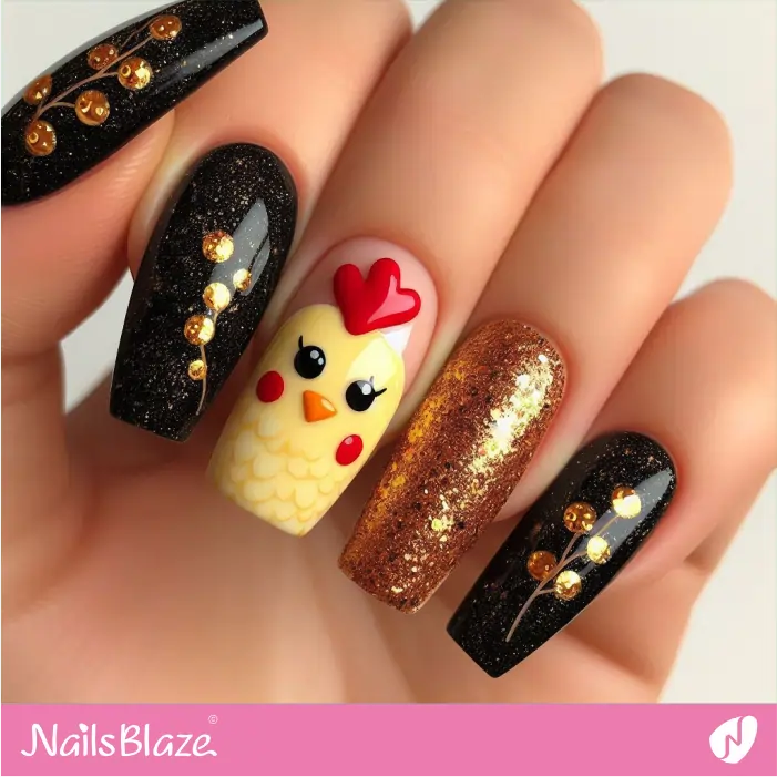 Coffin Nails with a 3D Chicken | Chicken Nails- NB7788