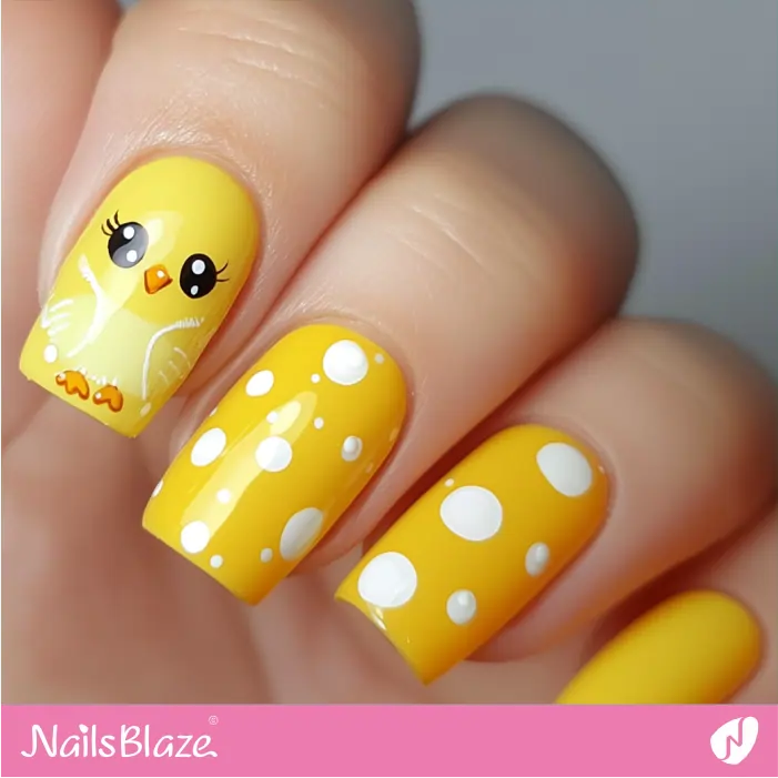 Yellow Nails with Dots and a Cute Chick | Chicken Nails- NB7791