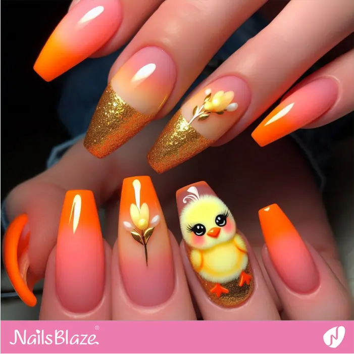 Chick for Orange Ombre Nails | Chicken Nails- NB7793