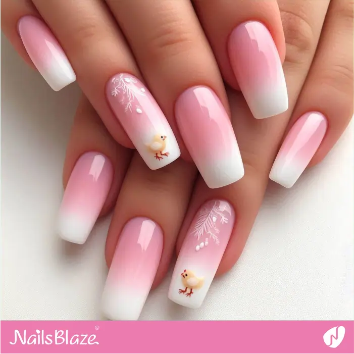 Small Chick for Pink Ombre Nails | Chicken Nails- NB7794