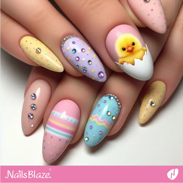 Embellished Easter Nails with a Chick | Chicken Nails- NB7778