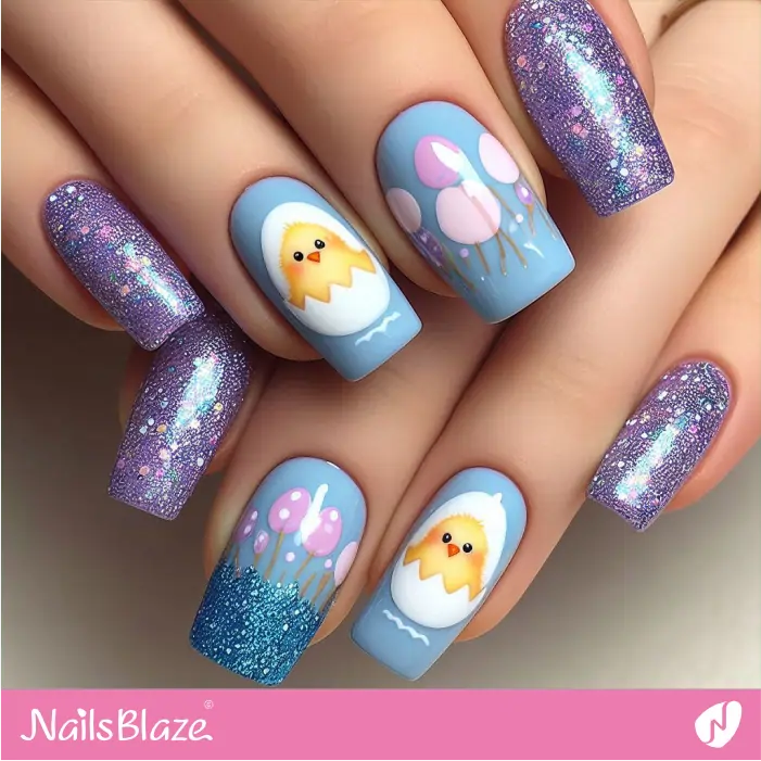 Glitter Easter Nails with Chick | Chicken Nails- NB7780