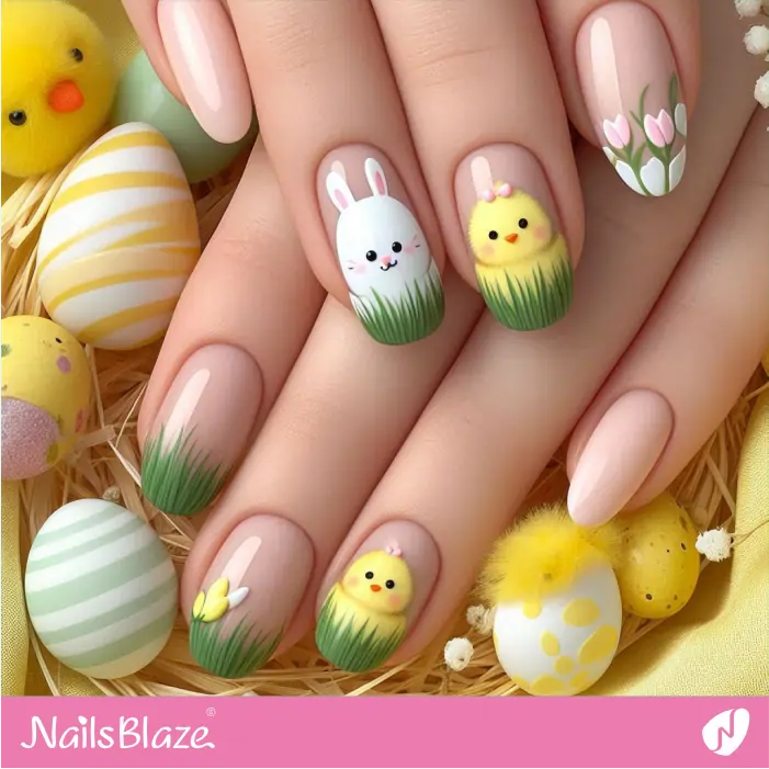 Chick and Bunny for Easter Nails Design | Chicken Nails- NB7782