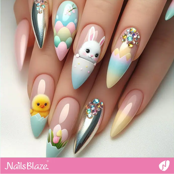 Easter Pastel Nails with Chick and Bunny | Chicken Nails- NB7783