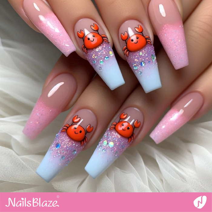 Cute Crab Glitter Ombre Nails | Crab Nails- NB8165