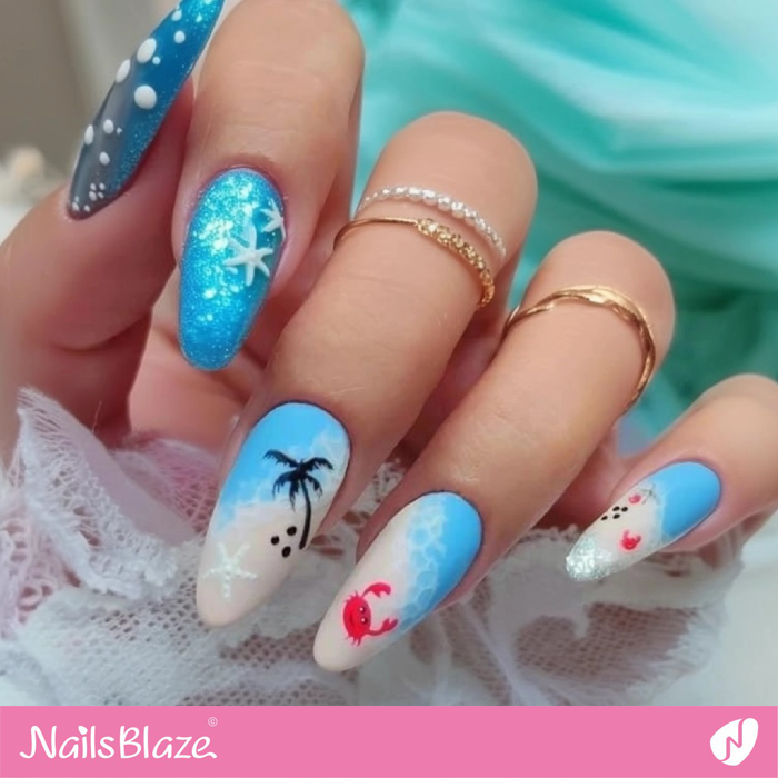 Beach Theme Nails with Crab | Crab Nails- NB8156