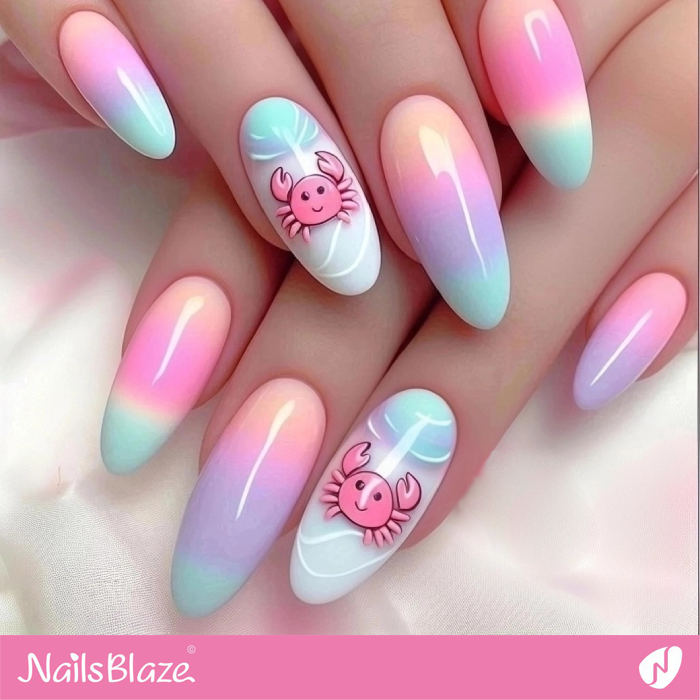 Cute Crab Accents for Gradient Pastel Nails | Crab Nails- NB8161