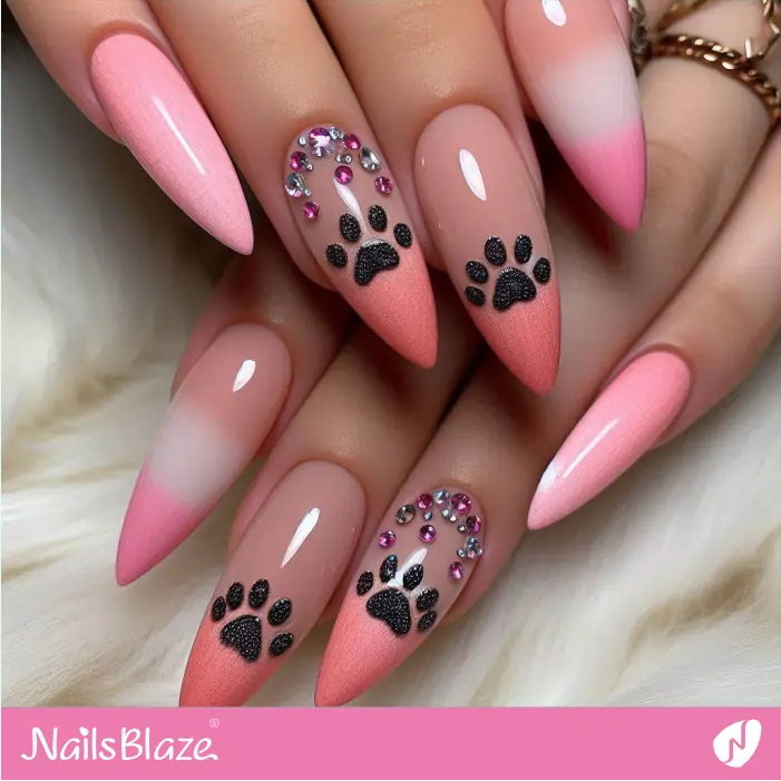 Dog Paw Print for Pink Ombre Nails | Dog Nail Designs- NB7530