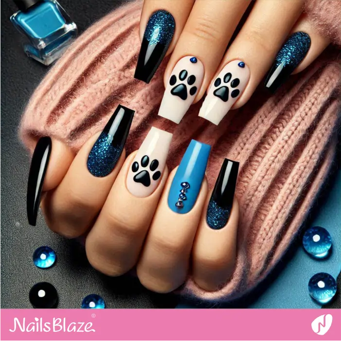 Dog Paw Print on Coffin Nails | Dog Nail Designs- NB7541