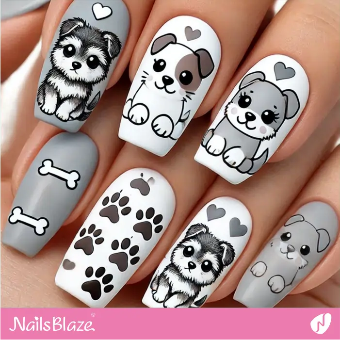 Matte Nails Puppy Love Design | Dog Nail Designs- NB7531