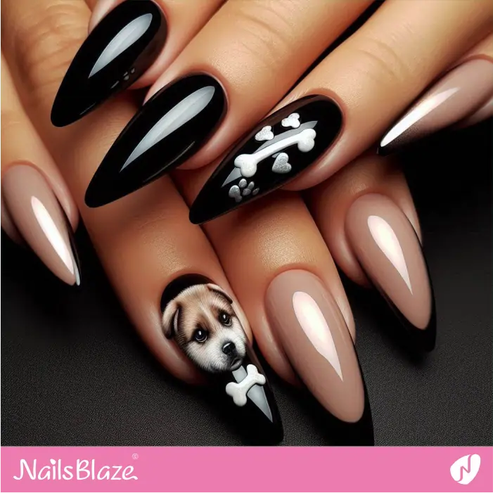 Dog Accent for Glossy Nails Design | Dog Nail Designs- NB7532