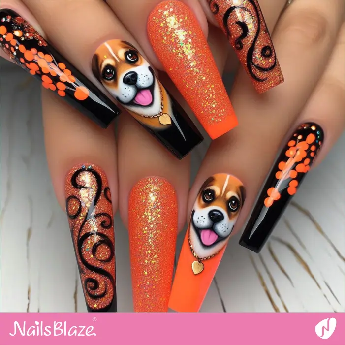 German Shepherd Print on Embellished Nails | Dog Nail Designs- NB7535