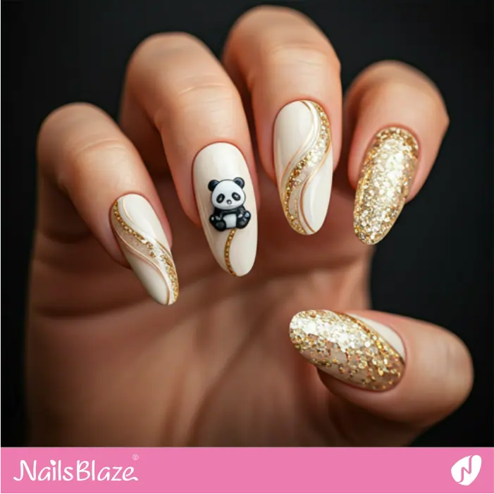 Panda Accent for Gold Swirl Nails | Panda Nails- NB7555