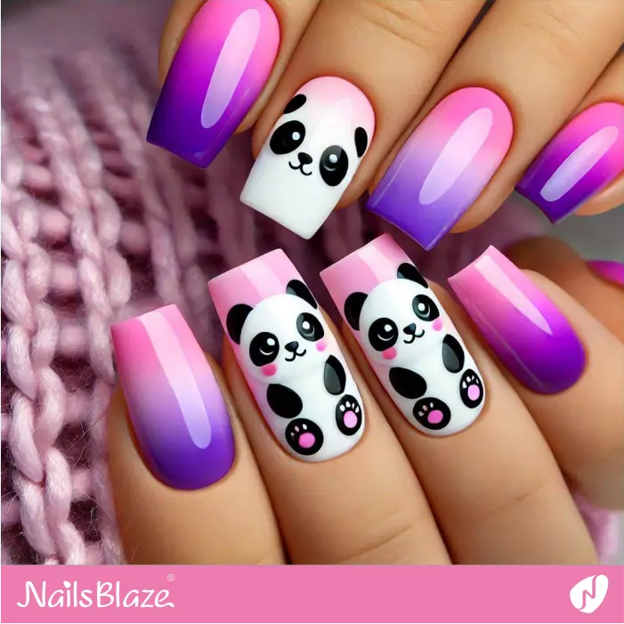 Short Ombre Nails with Panda | Panda Nails- NB7566