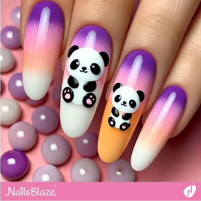 Panda Design for Colorful Gradient Nails | Panda Nails- NB7568