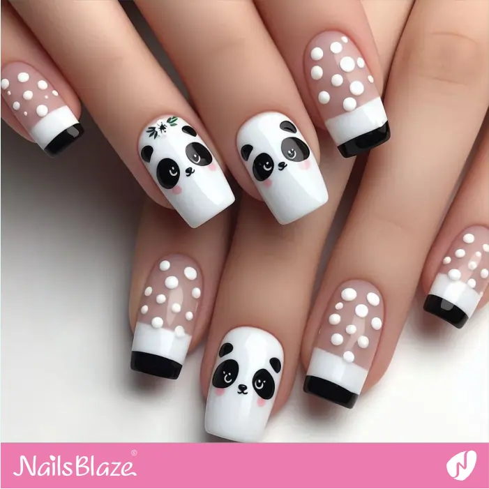 Double French Panda Nails Design | Panda Nails- NB7569