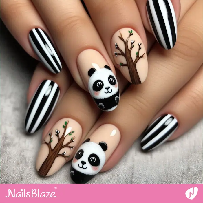 Nature-inspired Nails with Pandas | Panda Nails- NB7570