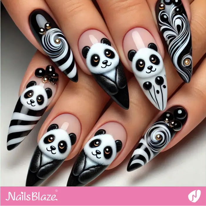 Panda Theme X-long Russian Almond Nails | Panda Nails- NB7571