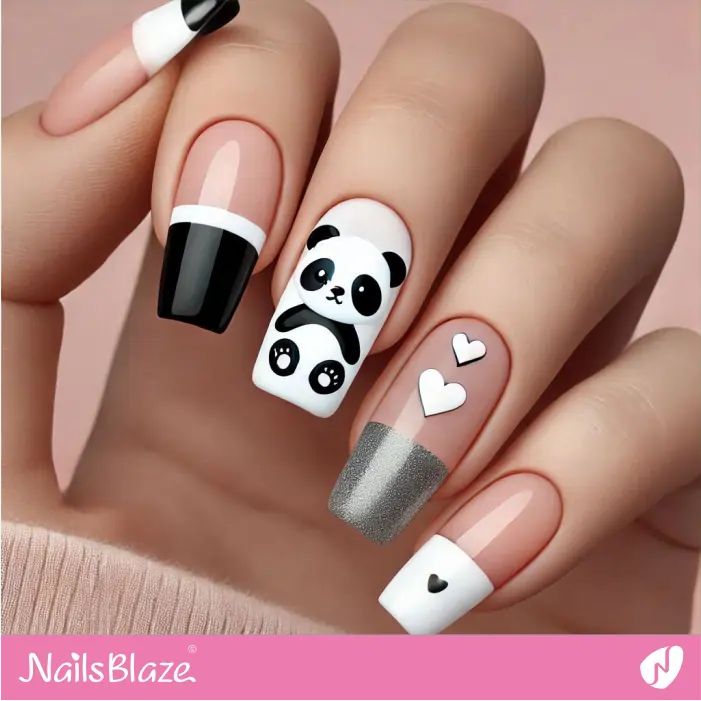 Cute Panda for Mismatched French Nails | Panda Nails- NB7556