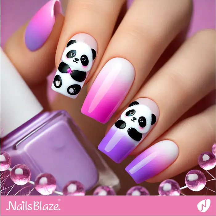 Panda Design for Purple Ombre French Nails | Panda Nails- NB7575