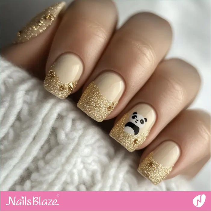 Panda for Short Glitter French Nails | Panda Nails- NB7579