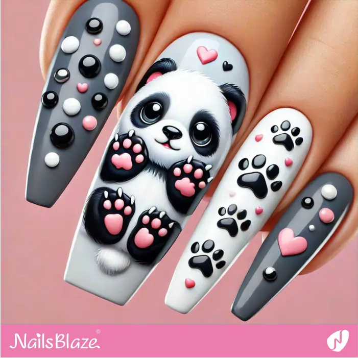 3D Panda Paw Nails Design | Panda Nails- NB7583