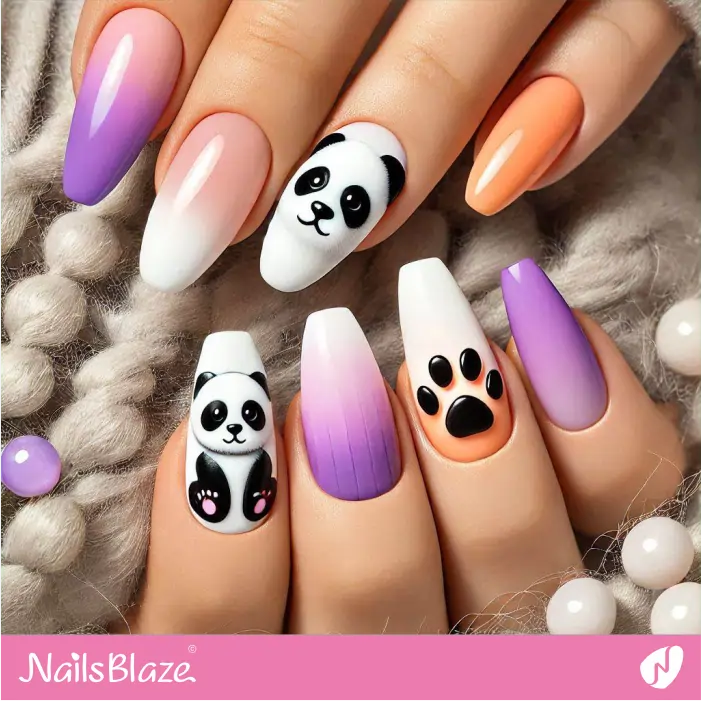 Panda Nails with Paw Print Accent | Panda Nails- NB7584