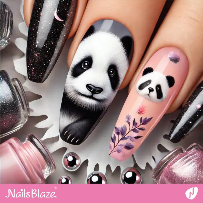 Black and Pink Panda Nails | Panda Nails Design- NB7587