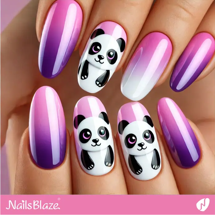 Cute Panda for Ombre Nails Design | Panda Nails- NB7590