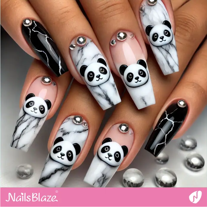 Marble Nails Panda Head Design | Panda Nails- NB7562