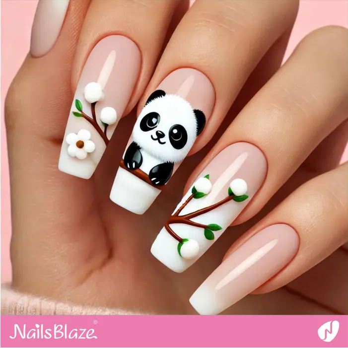 Blossom Design Ombre Nails with a Panda | Panda Nails- NB7563