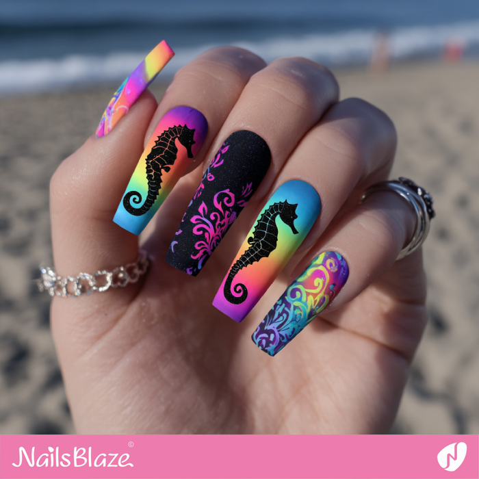 Seahorse Design for Colorful Beach Nails | Seahorse Nails- NB8280