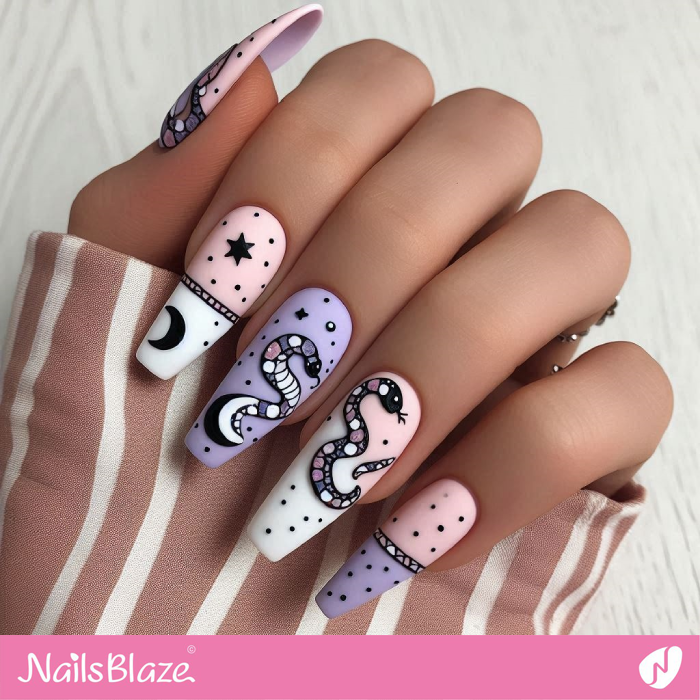 Matte Pastel Nails Snake Design | Snake Nails- NB8121