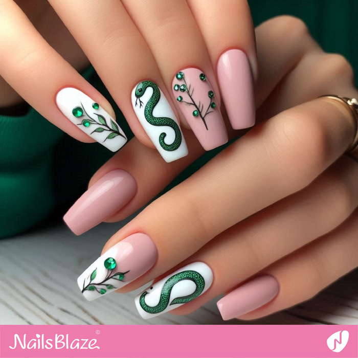 Snake and Rhinestone Nails Design | Snake Nails- NB8125