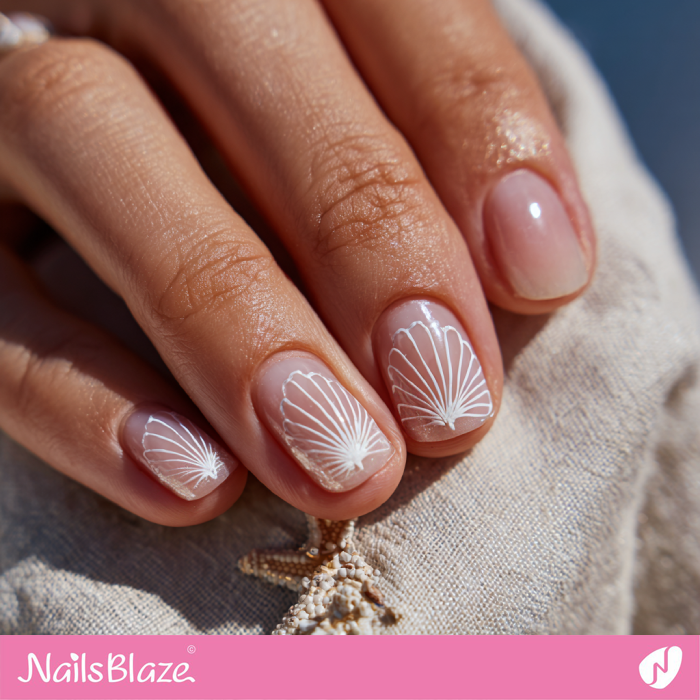 Nude Nails with Seashell Line Art | Beach Nails- NB8304
