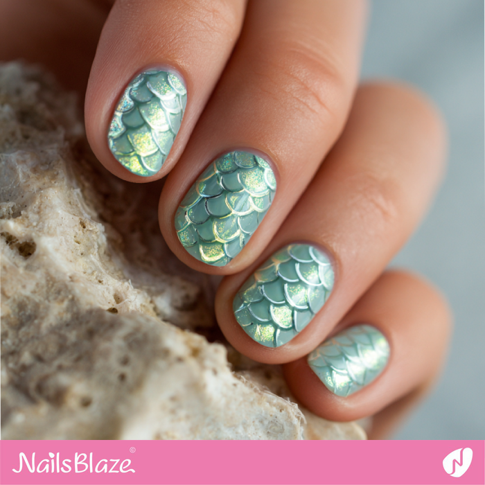 Short Mermaid Scale Nails Design | Beach Nails- NB8306