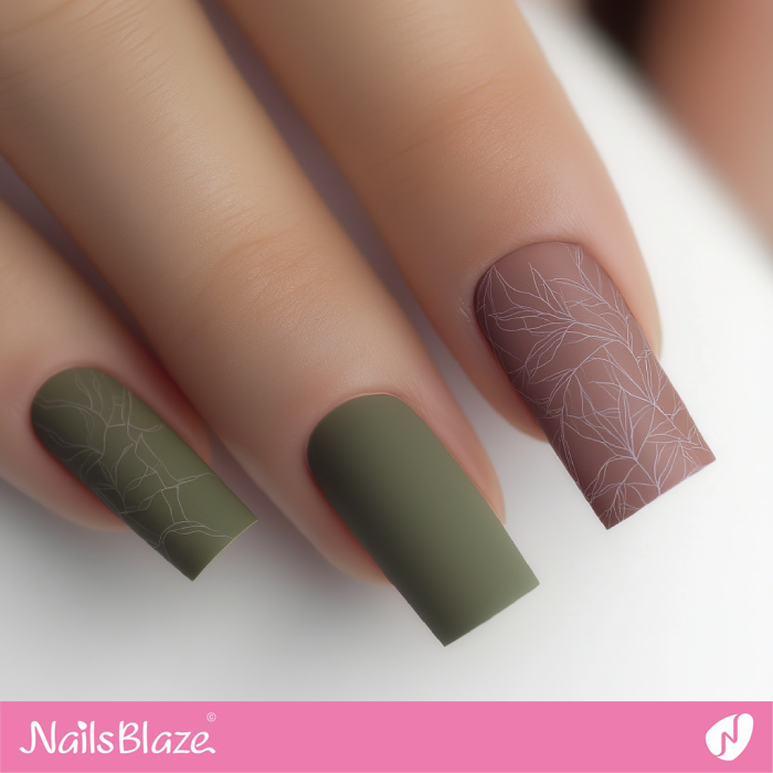 Cinnamon Slate and Rosepine Green Matte Nails | Benjamin Moore Color Trend 2025 - NB6096