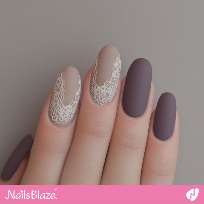 Cinnamon Slate Nails with Lace Accent | Benjamin Moore Color Trend 2025 - NB6099