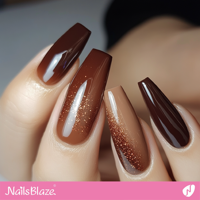 Cinnamon Ombre Nails with Glitter | Cinnamon Nails - NB6127