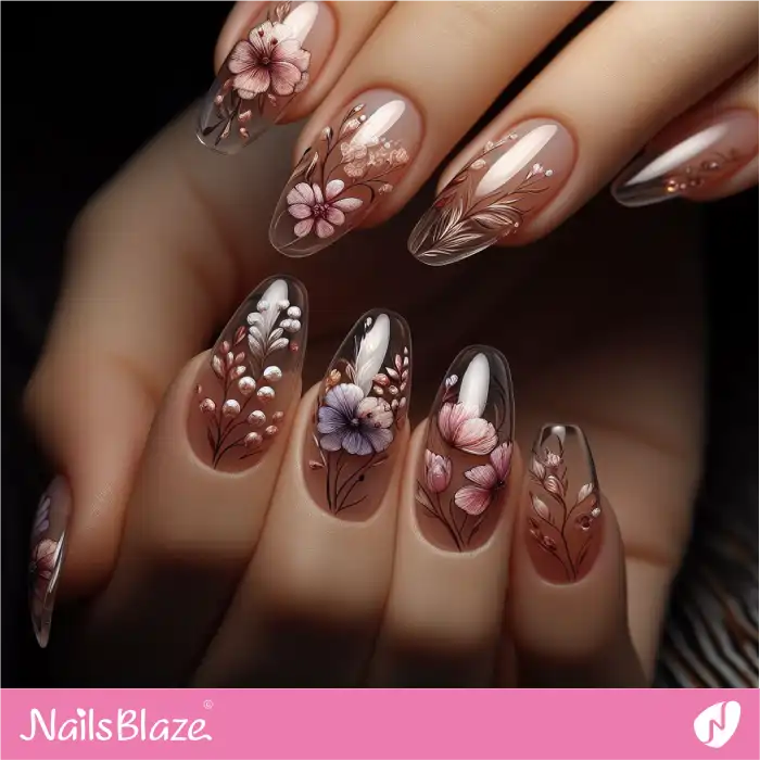 Floral Design for Clear Nails | Transparent Nails - NB5458