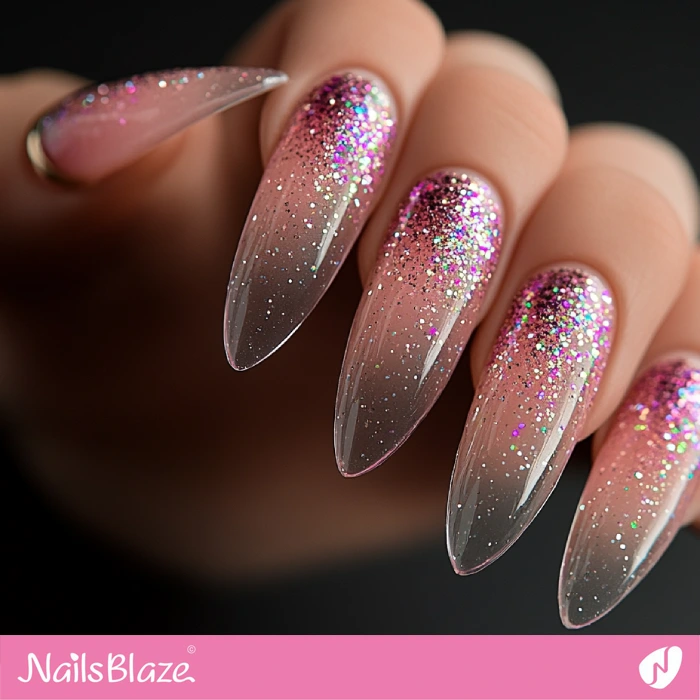 Transparent Nails with Ombre Glitter Design | Clear Nails - NB5439