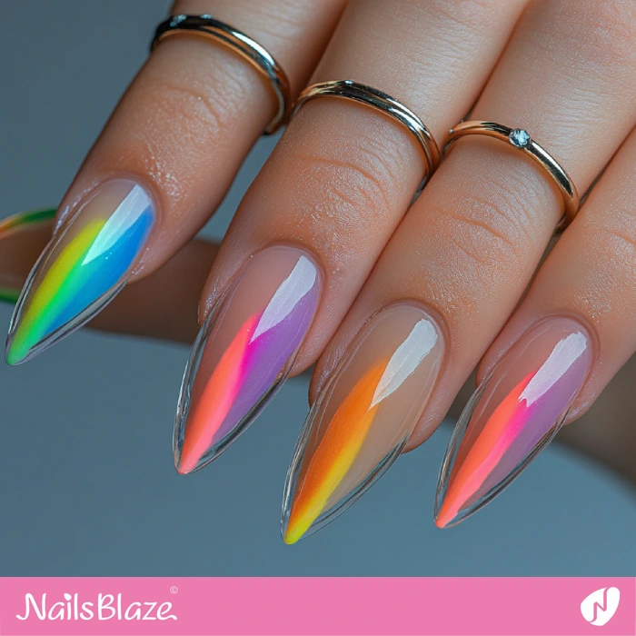 Clear Nails Pastel Rainbow Design | Transparent Nails - NB5441