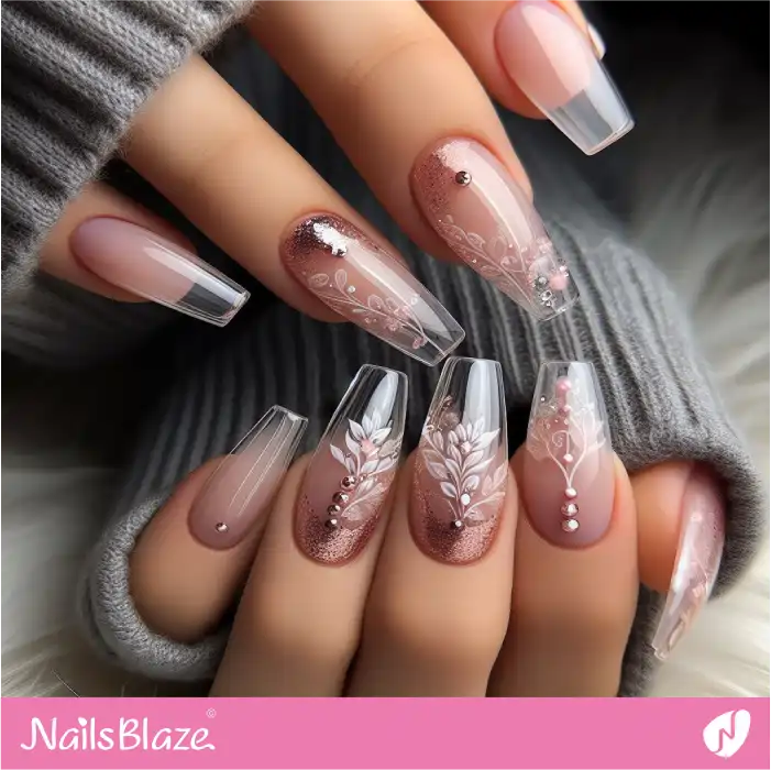 Clear Nails Design with Glitter | Transparent Nails - NB5454