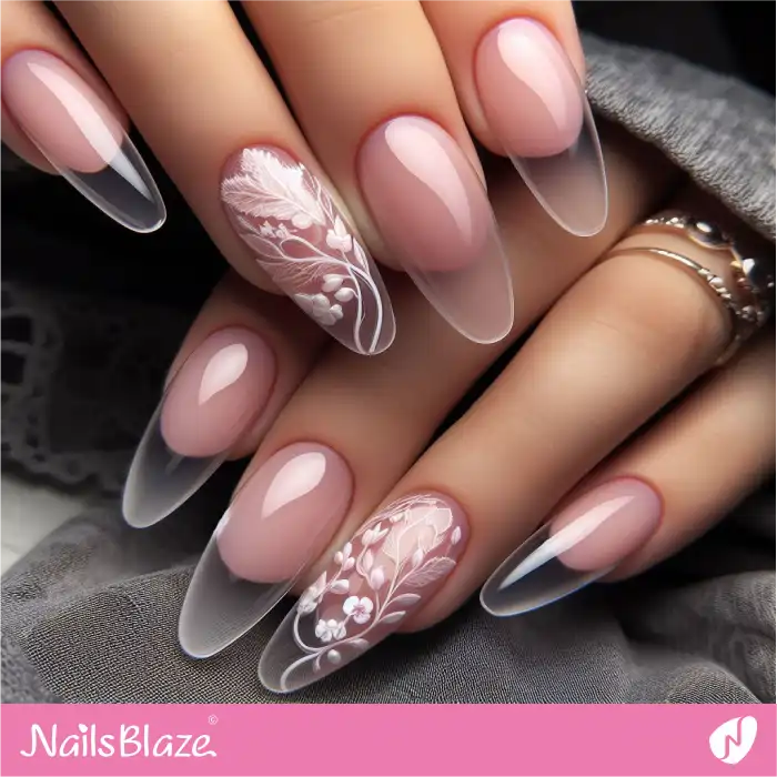 Clear Nails with Foliage Accents | Transparent Nails - NB5456