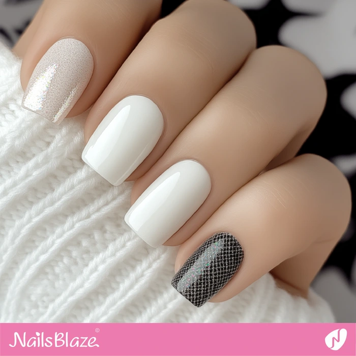 White Snow Nails with Snake Print Accent | Sherwin William Color Capsule 2025 - NB6390