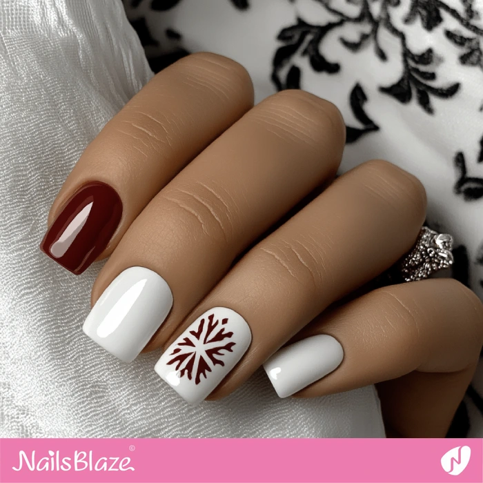 White Snow Short Nails Red Design | Sherwin William Color Capsule 2025 - NB6386