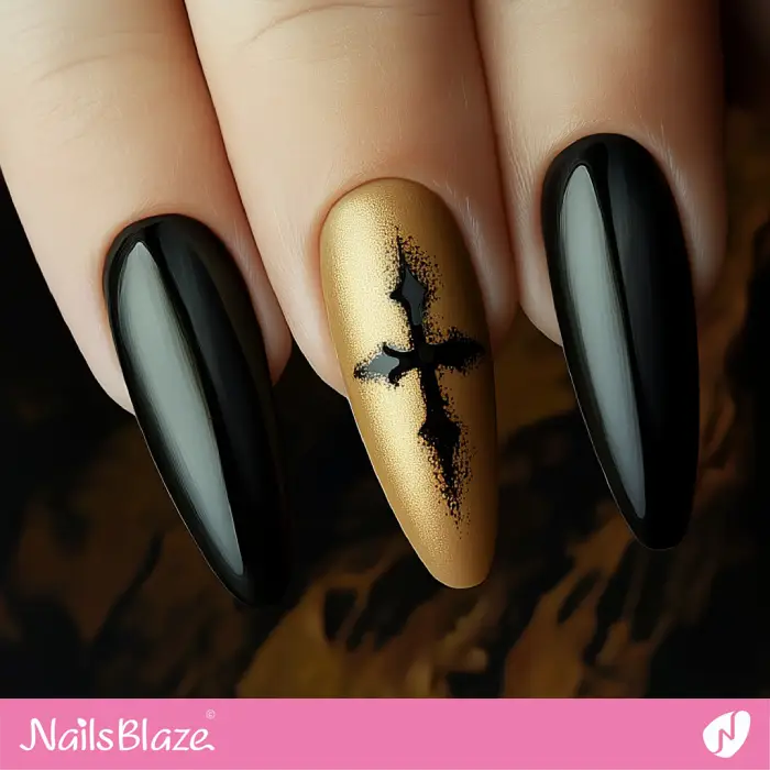 Dark Nails and a Cross Accent | Nails with a Cross - NB6562