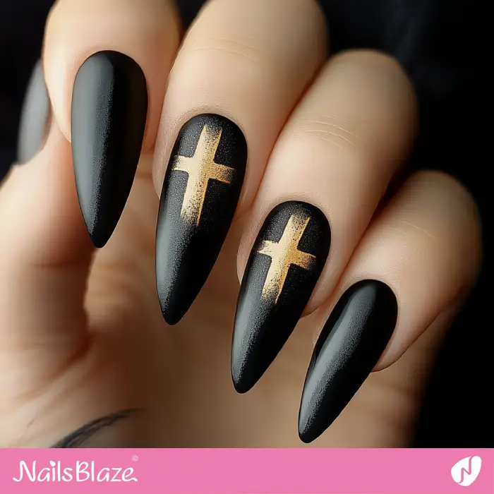 Simple Nails Design with Gold Cross | Nails with a Cross - NB6575