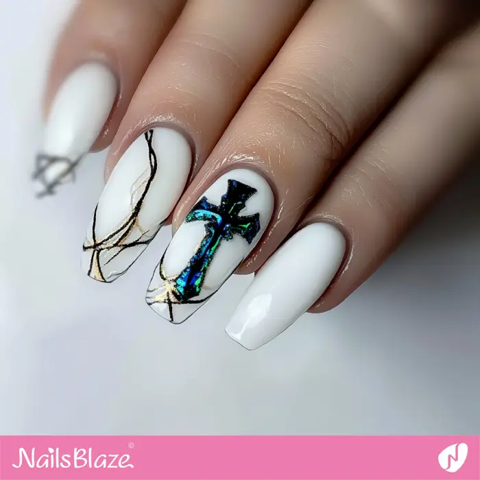 Holographic Cross for White Nails | Nails with a Cross - NB6565