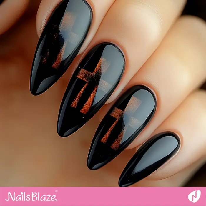 Long Black Nails Cross Design | Nails with a Cross - NB6569